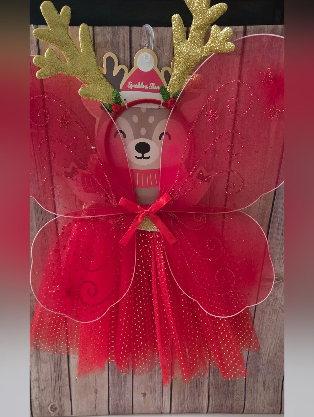Holiday Fairy Butterfly Tutu Costume with Reindeer Atlers Headpiece